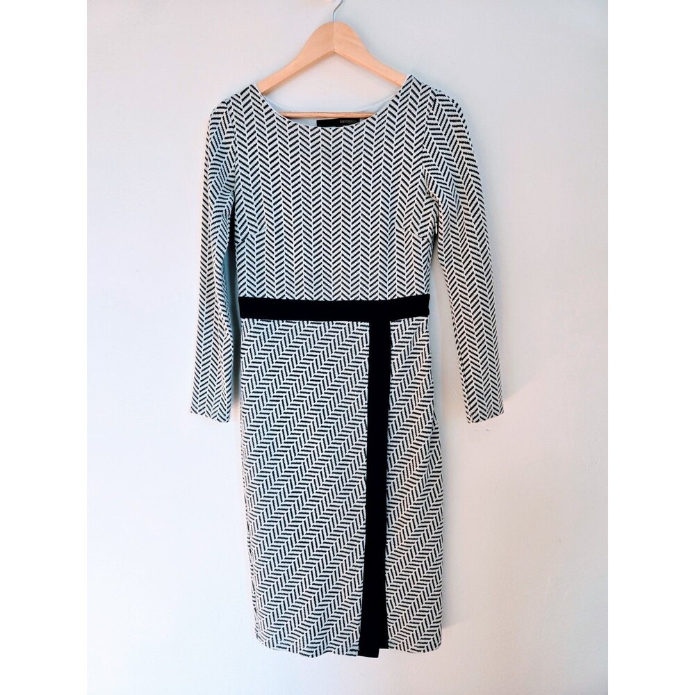 Roeyshouse Herringbone Midi Sheath Dress L Geometric Textured Minimalist Scandi